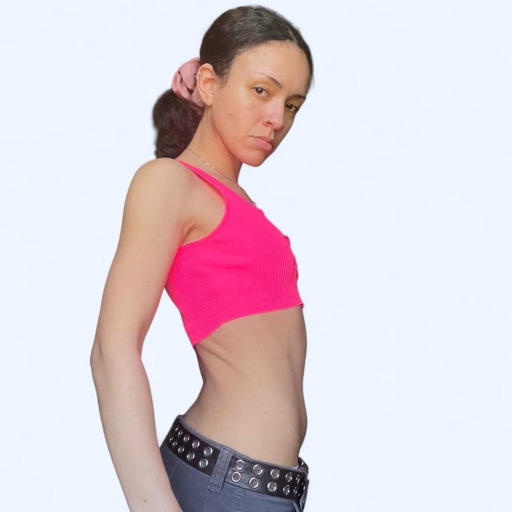Hera Collection Neon Pink Ribbed Crop Top - Picture 3 of 5